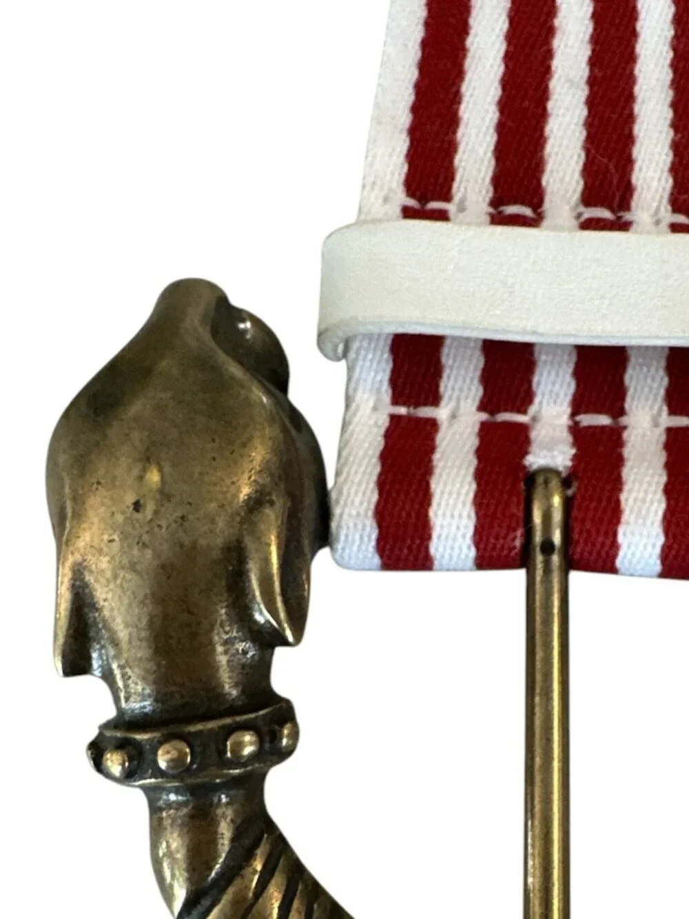 Brass Jaguar Head Buckle Red White Stripe Statement Belt Womens